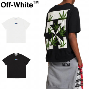 OFF-WHITE Weed Arrows ロゴ刺繍 コットンジャージー Tシャツ ブラック ホワイト